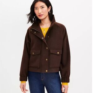 LOFT | Women's Brown Brushed Funnel Neck Jacket | L